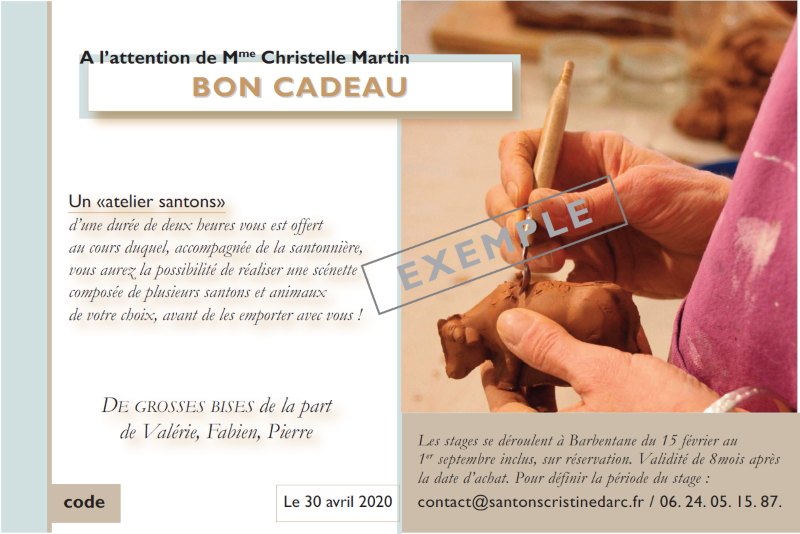 Bon cadeau stages Boutique en ligne Santons Cristine Darc